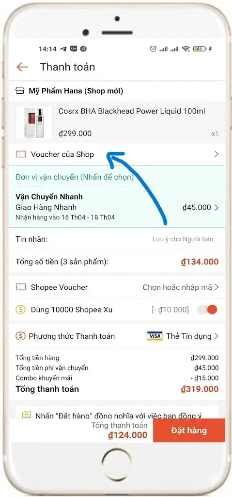 Cách nhập mã giảm giá của shop